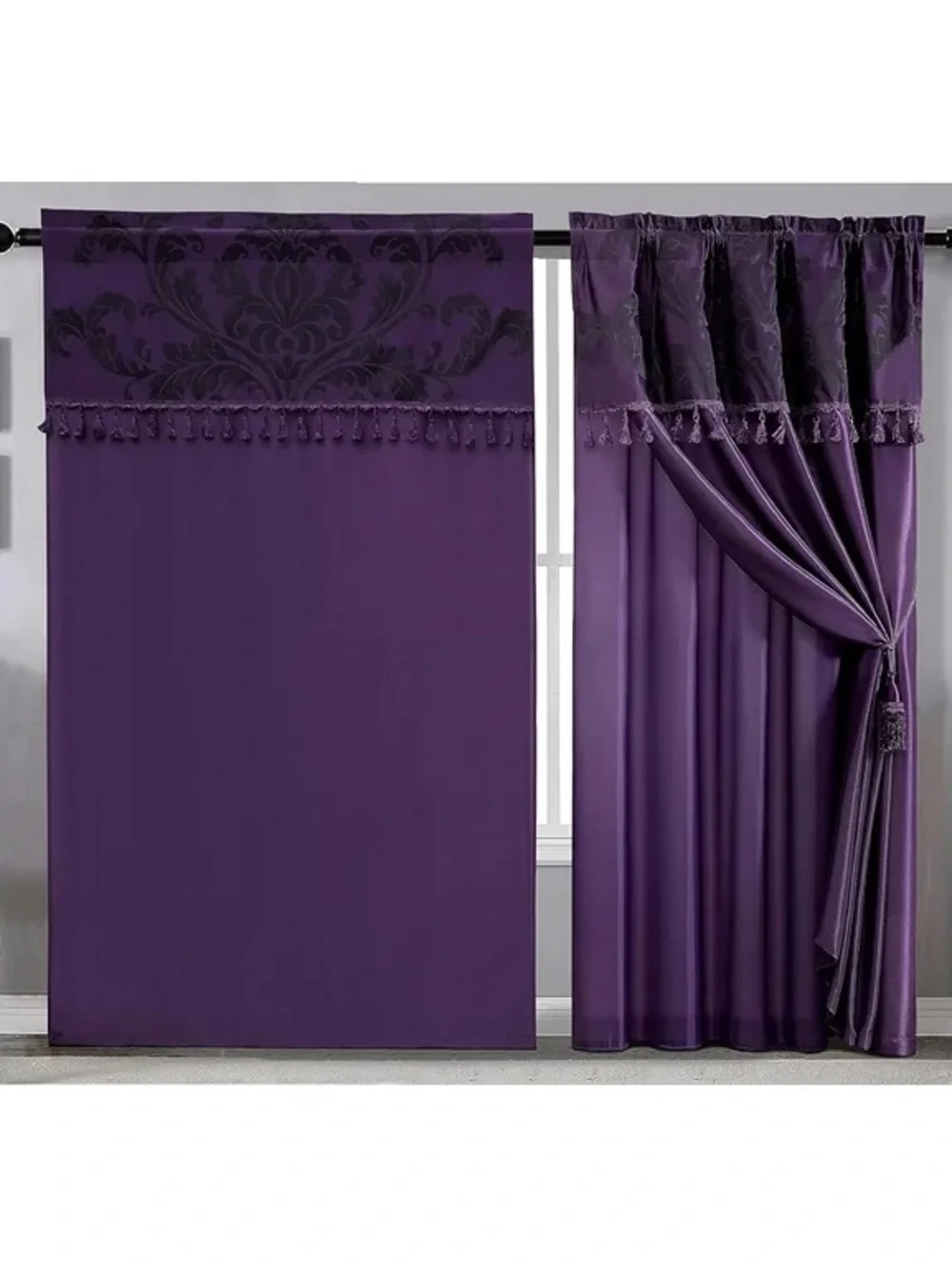 Purple Tassel Top Decorative Window Curtain set